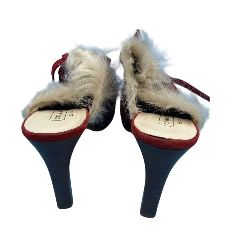 Vintage Coach Kristy Red Suede Shearling Mules Italy 9